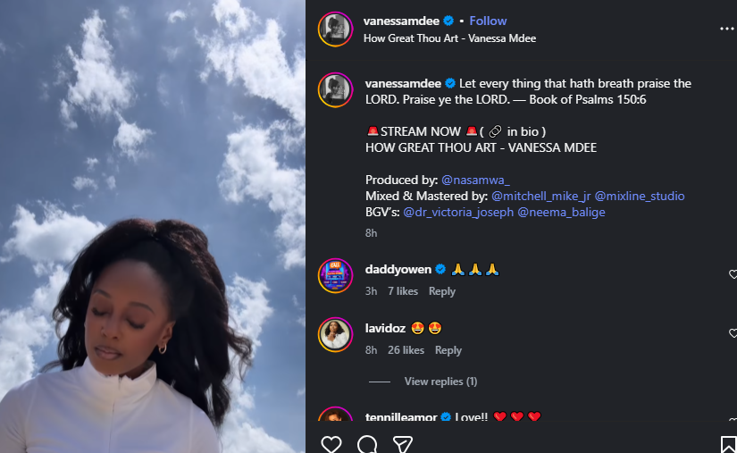 A post shared by Vanessa Mdee on her Instagram page. PHOTO/Screengrab by K24 Digital