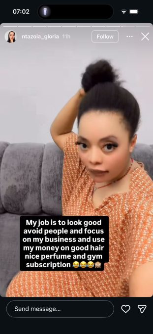 A post shared by Gloria Ntazola on her Instagram stories. PHOTO/Screengrab by K24 Digital