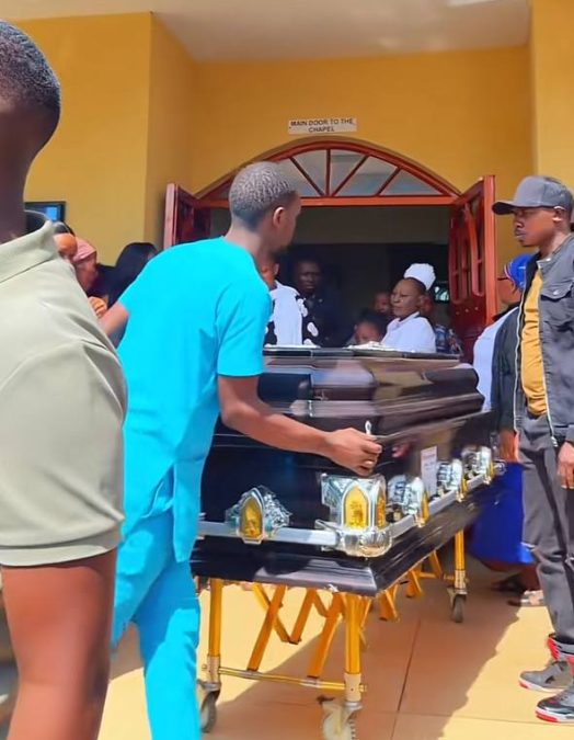 A coffin bearing the remains of Milly Wa Jesus's mum's father. PHOTOS/@amamamillywajesus/TikTok.