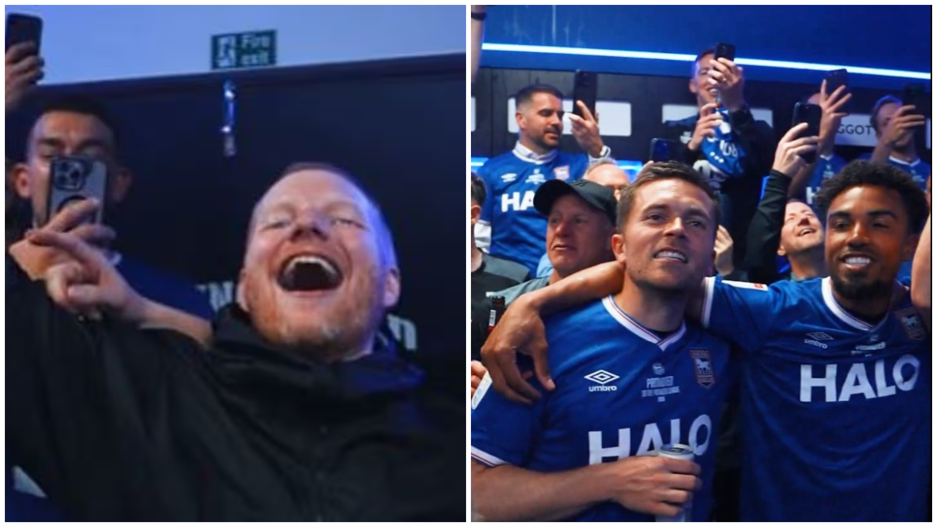Ed Sheeran sings with squad in celebration as Ipswich return to the Premier League