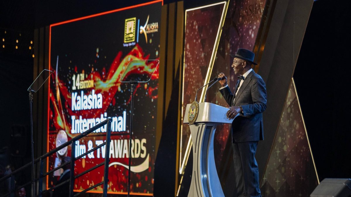 President William Ruto speaking at the Kalasha awards. PHOTO/https://web.facebook.com/williamsamoei