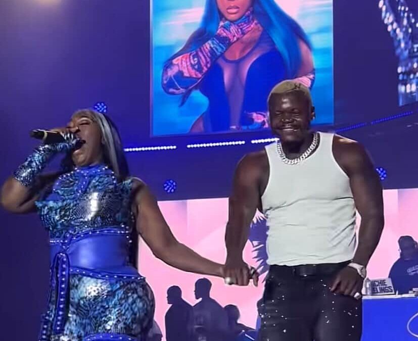 Spice and Harmonize during the Uganda concert. PHOTO/@bricepromotions/TikTok.
