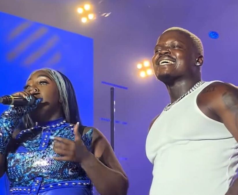 Spice and Harmonize during the Uganda concert. PHOTO/@bricepromotions/TikTok.