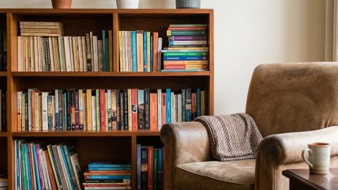 A curated bookshelf in a comfortable, well-lit home living room. PHOTO/Gemini.