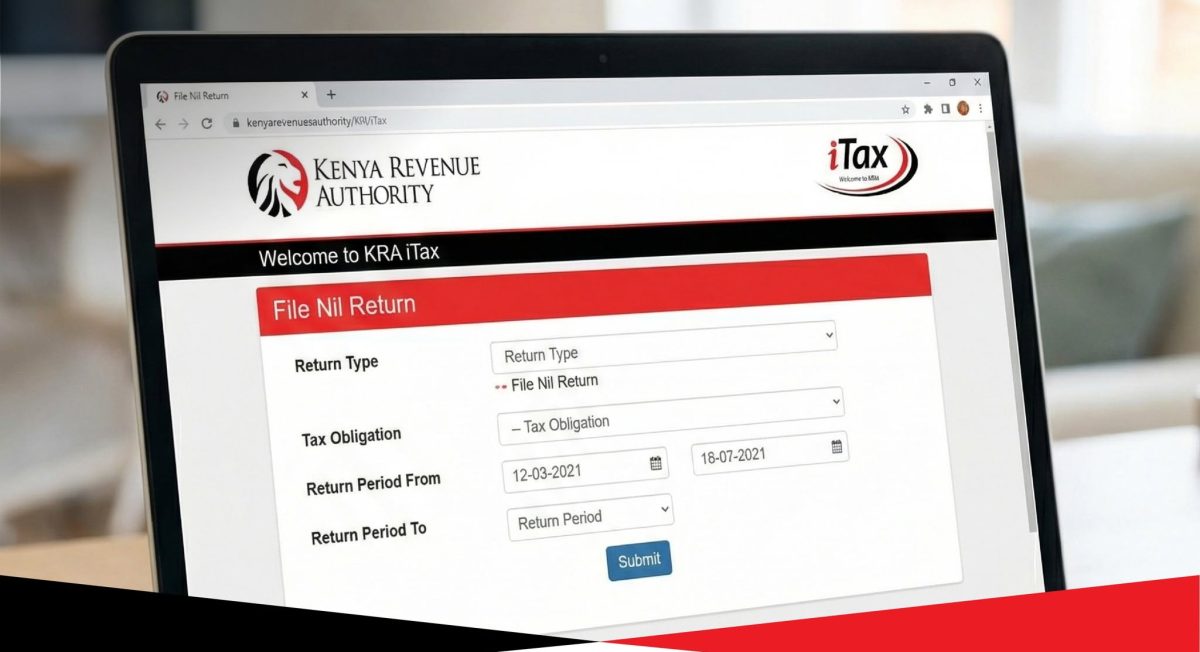 An image captures a screen display of a laptop showing a User Interface of Itax portal where Kenyans do file NIL returns. PHOTO/https://www.facebook.com/KRACare