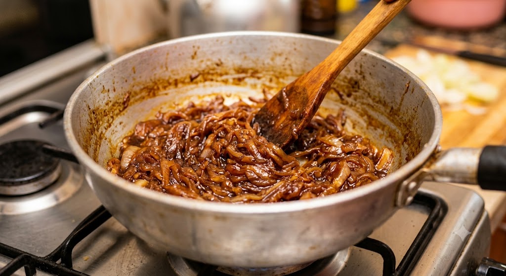 How caramelisation happens when onions are slow-cooked