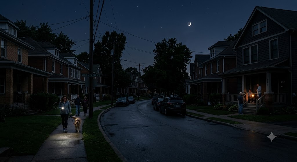 A blackout-stricken neighbourhood.