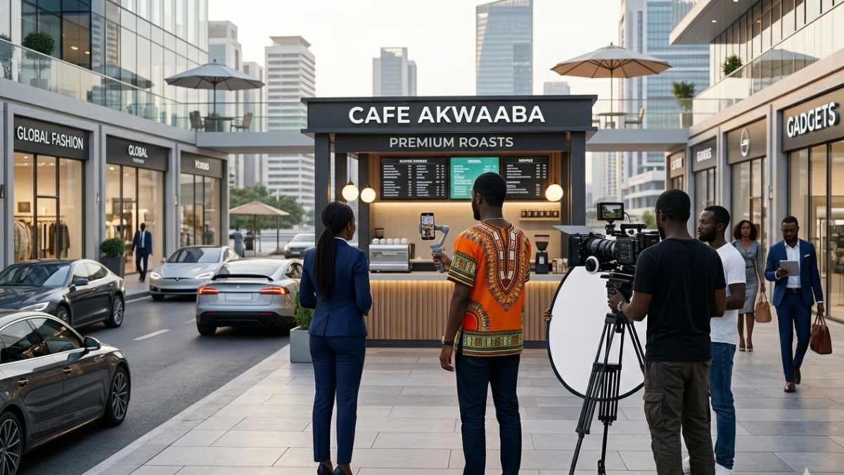 People filming content in a modern setting during the day. PHOTO/AI
