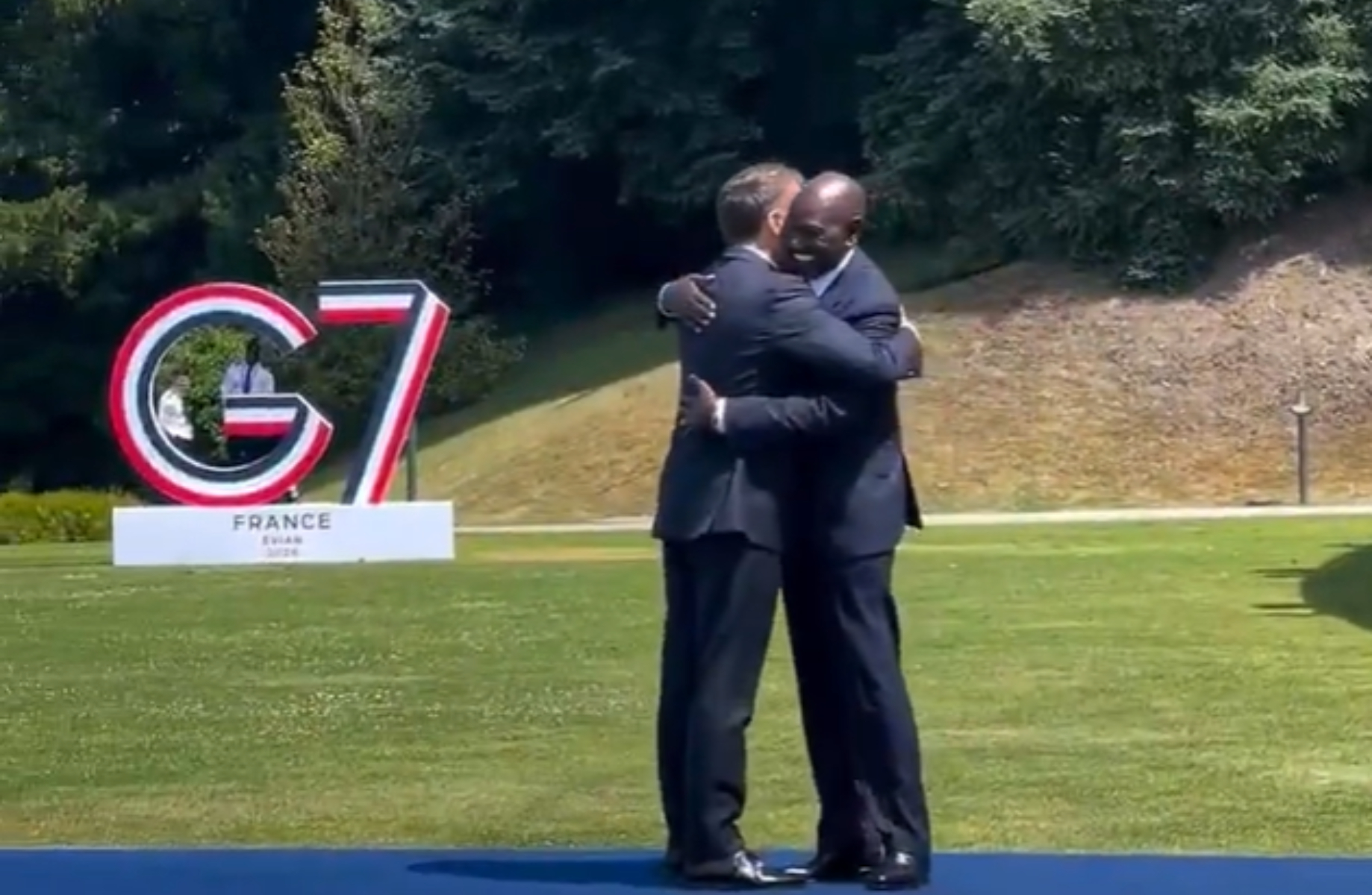 Bromance: Ruto and Macron share a warm hug as G7 Summit starts