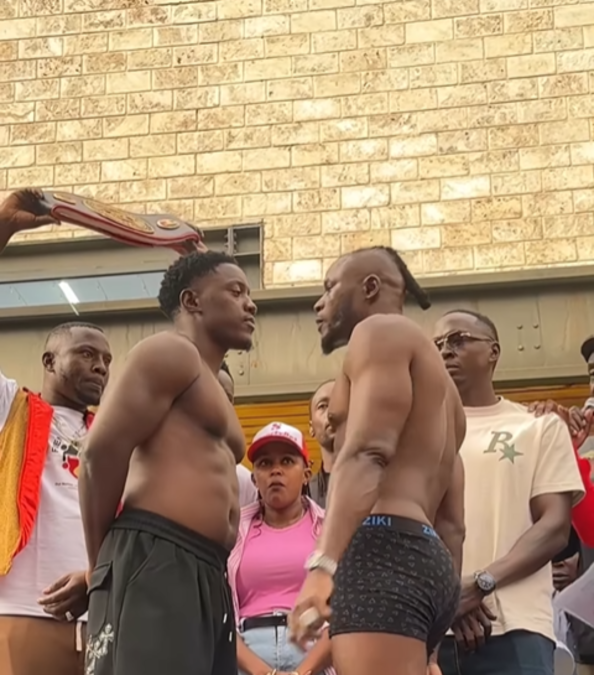 Arrow Bwoy and Shakib during the face-offs. PHOTO/Screengrab by K24 Digital of Instagram video by @ogaobinna.