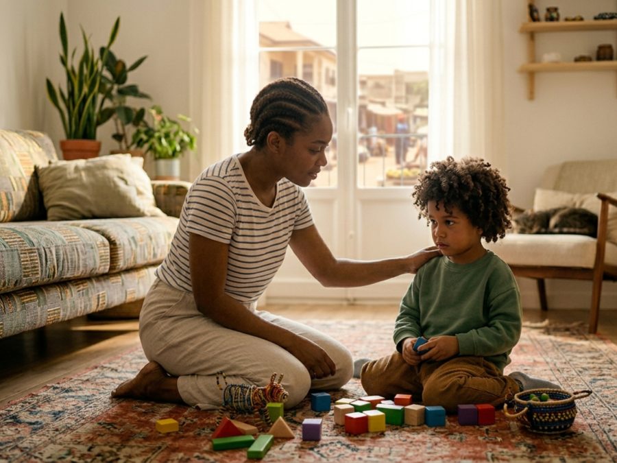 A woman practising gentle parenting