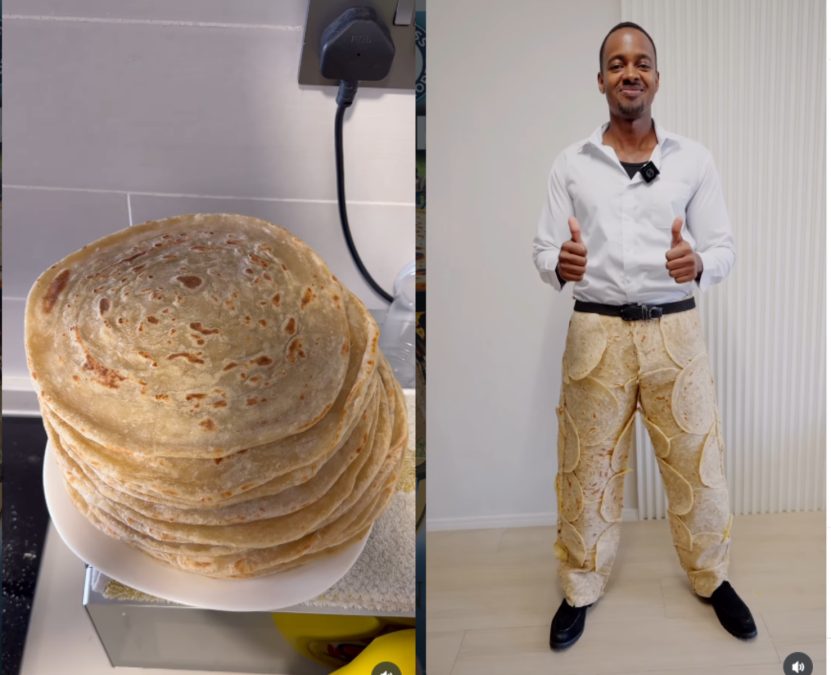Raymond Kahuma turns 60 chapatis into trousers. PHOTO/@ raymondkahuma/Instagram