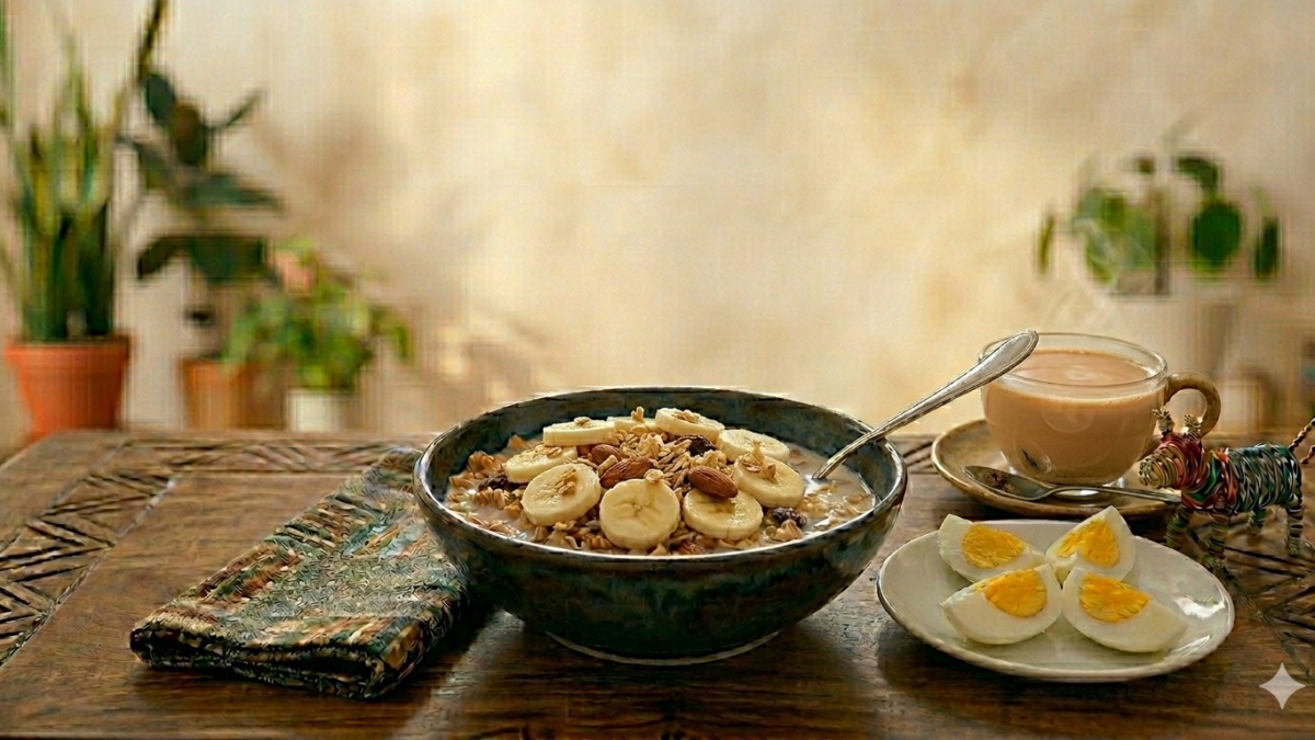 How to prepare cheap weight gain breakfast using granola, oats and eggs