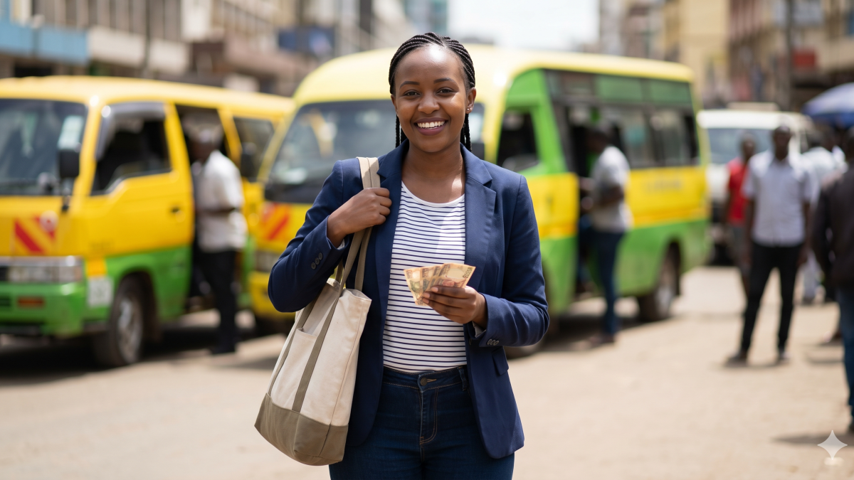 A woman smiles, looking stylish in a versatile outfit near a bus terminus. PHOTO/Gemini