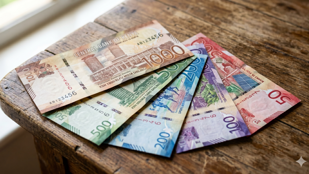 A collection of various Kenyan shilling banknotes featuring fanned denominations on a rustic wooden table surface. PHOTO/Gemini
