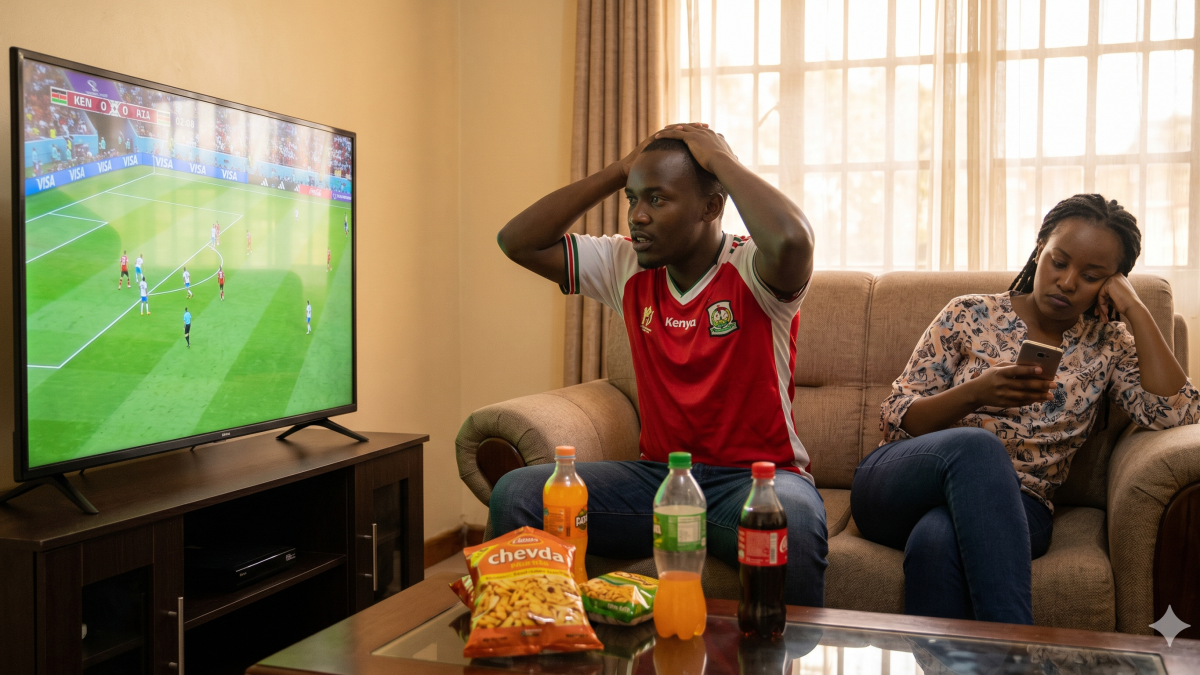 A Kenyan man intensely watches a match while his partner looks bored. PHOTO/Gemini