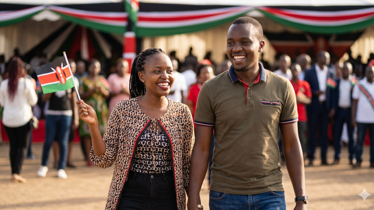 A happy Kenyan couple smiles while celebrating Madaraka Day, reflecting a unique shared national identity. PHOTO/Gemini