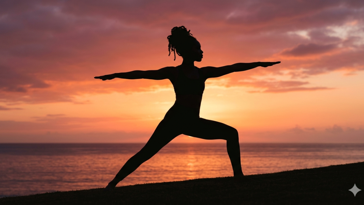 Silhouette of woman doing yoga. PHOTO/AI