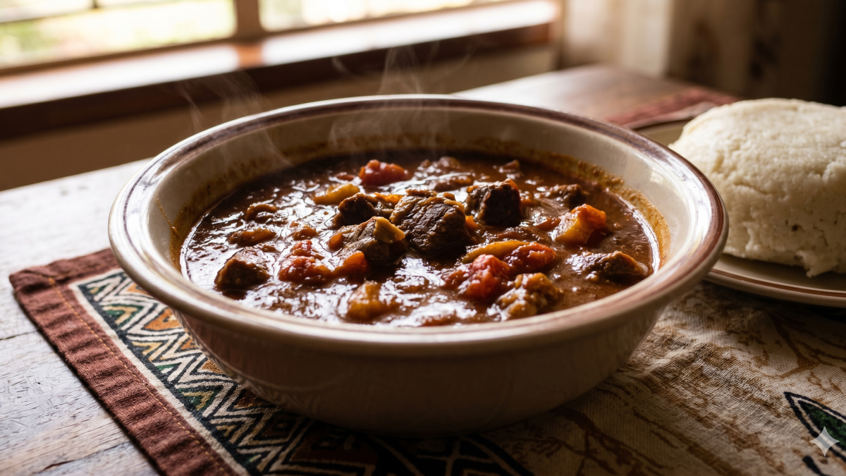 A steaming bowl of deeply rich Kenyan beef mchuzi is ready to eat. PHOTO/Gemini