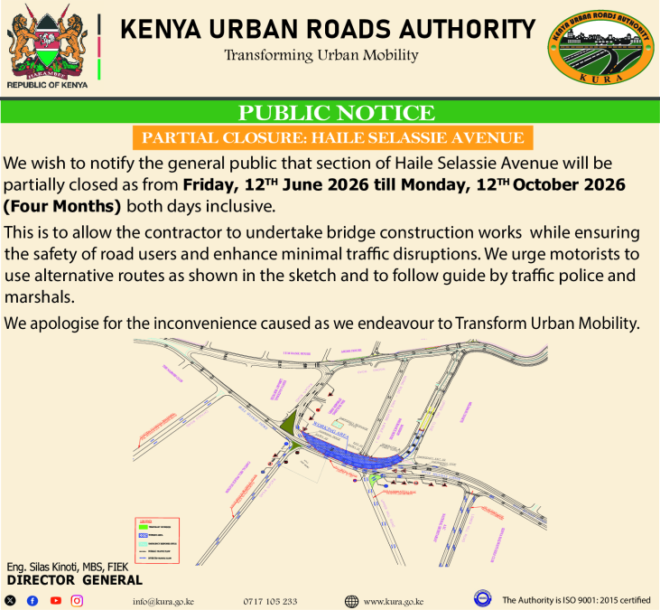 Roads to be partially closed. PHOTO/ @KURAroads/X
