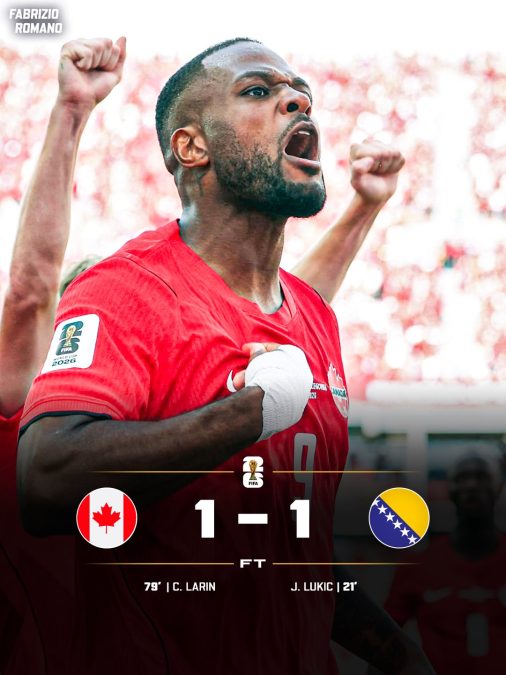 A poster showing match results between Canada and Bosnia. PHOTO/@WorldCupMedia/X