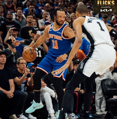 Part of the action between Knicks and the Spurs on Sunday, June 14, 2026. PHOTO/@nyknicks/X