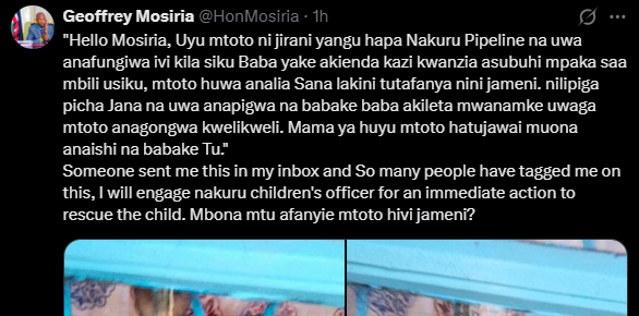 A post shared by Geoffrey Mosiria on X. PHOTO/Screengrab by K24 Digital