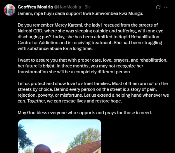 A post shared by Geoffrey Mosiria on X. PHOTO/Screengrab by K24 Digital