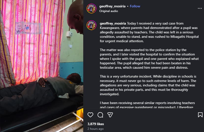 A post shared by Mosiria on his Instagram. PHOTO/Screengrab by K24 Digital