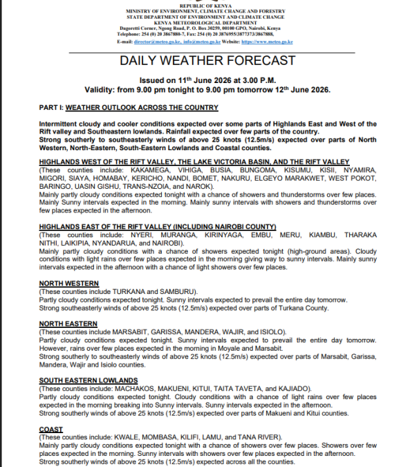Kenya Met weather update
