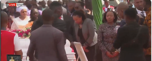 Rachel Ruto attening requiem mass for the victims of the tragic Utumishi Girls' Academy fire. PHOTO/screengrab by K24 Digital from video posted online
