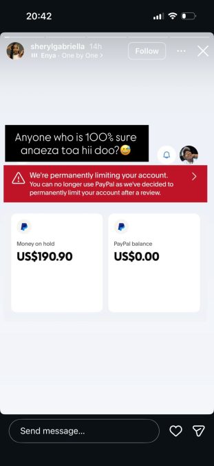 A post shared by Sheryl Gabriella on her Instagram stories. PHOTO/Screengrab by k24 Digital