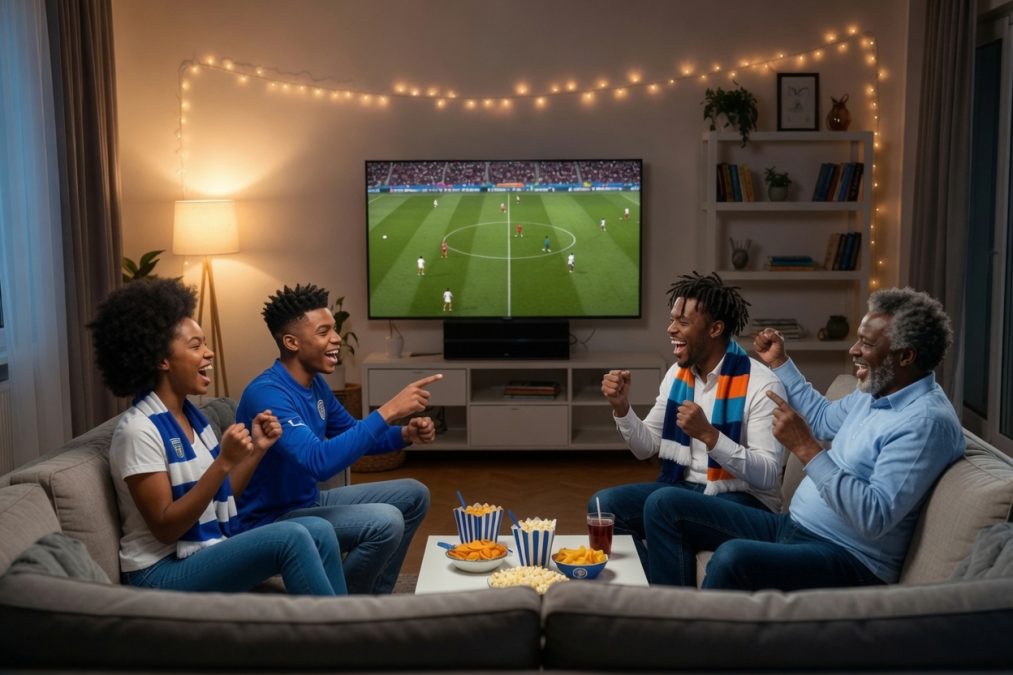 Family celebrating Father's Day while watching World Cup. PHOTO/Grok