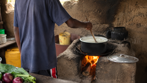 A boy making a meal in the kitchen at home.