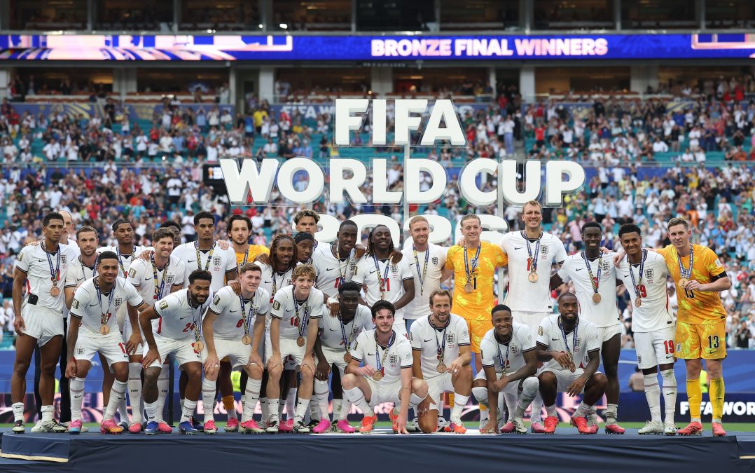England playes celebrate after winning FIFA World Cup 2026 bronze medal over France on Sunday, July 19, 2026. PHOTO/https://www.facebook.com/EnglandTeam