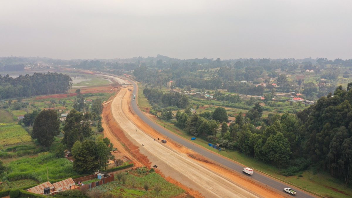 An aerial view capturing the ongoing construction of the Rironi-Mau Summit road. PHOTO/@KeNHAKenya/X