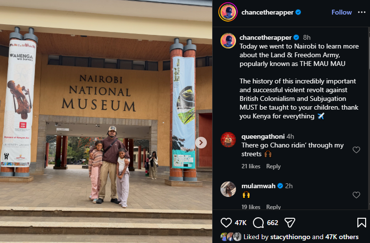 A post shared by Chance the Rapper on his Instagram. PHOTO/Screengrab by K24 Digital