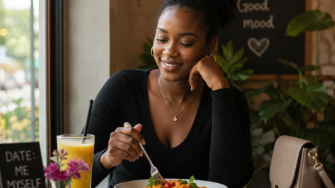 A young lady enjoying her solo time date.