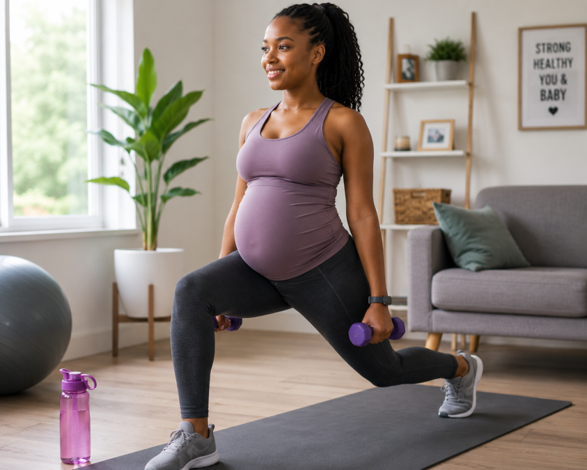 A pregnant woman working out.