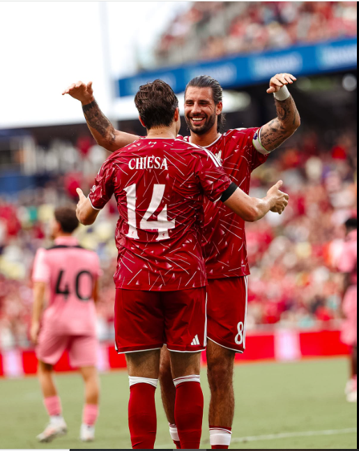 Liverpool's Federico Chiesa celebrates his goal against Sundrland with teammates on Sunday, July 26, 2026. PHOTO/https://www.facebook.com/LiverpoolFC