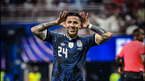Argentina midfielder Enzo Fernandez celebrates his goal against England in the semi-final of the 2026 FIFA World Cup on Wednesday, July 15, 2026. PHOTO/https://www.facebook.com/AFASeleccionEN/photos