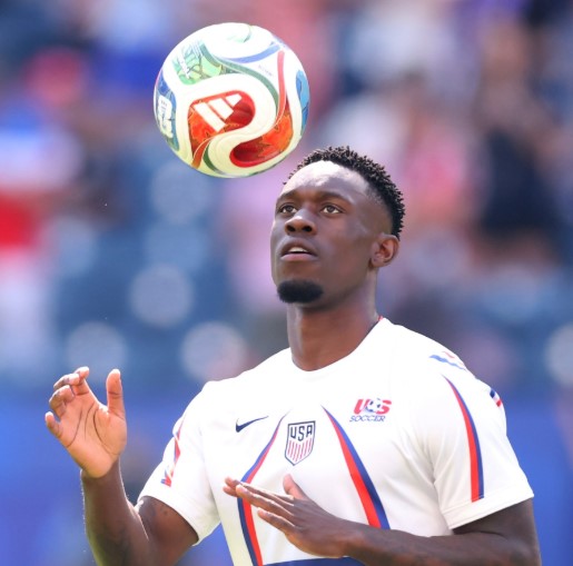 Folarin Balogun warming before USA vs Belgium match on Tuesday, July 7, 2026. PHOTO/@USMNT/X