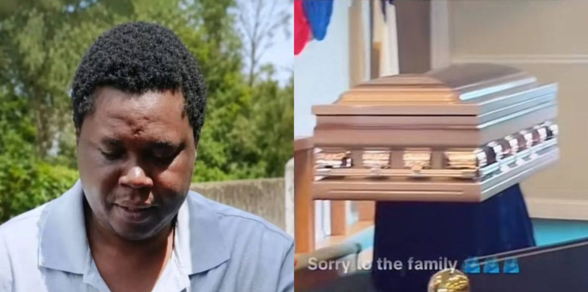 A collage of Zack Apela and a coffin bearing his remains. PHOTOS/Screengrabs by K24 Digital of video by @TikToktrends.