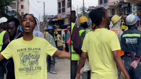 Nairobi: Construction workers stop to stare as streamer Tonka unleashes his alien antics