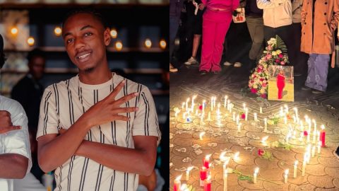Jakes Nyanjom and the candle lighting vigil they held in honour of Rose Mbugua. PHOTOS/ https://www.facebook.com/JakesNyanjom