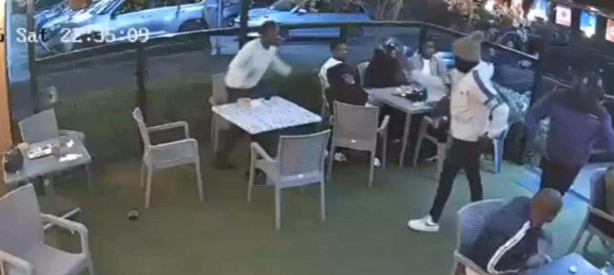 A CCTV clipping shwoing the scary moment armed thugs stormed a Westlands eatery. PHOTO/Screengrab by K24 Digital.