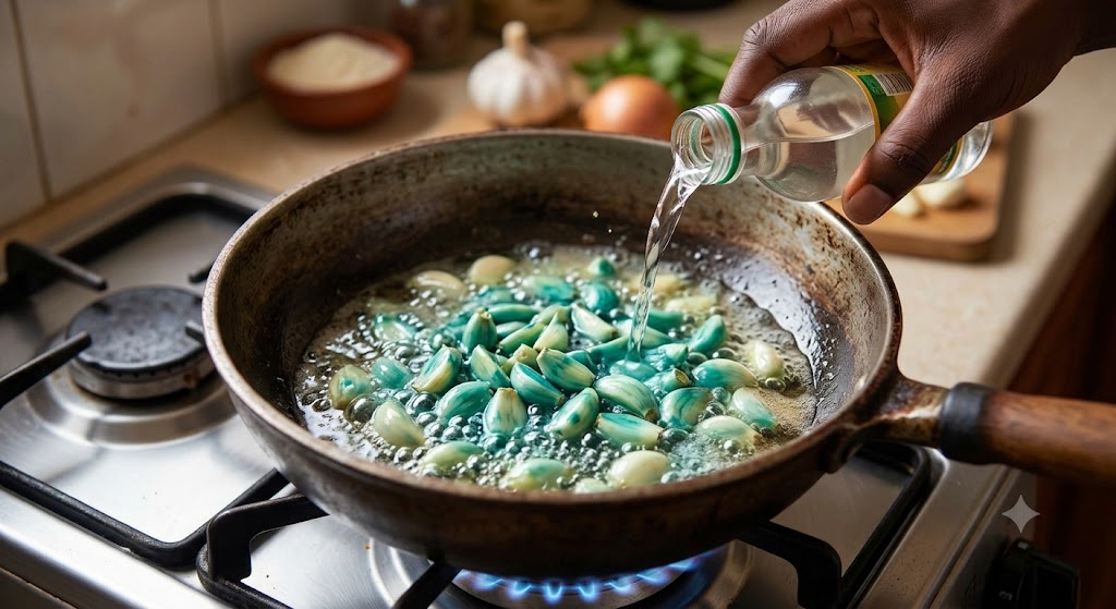 Why garlic turns blue or green when cooked in vinegar