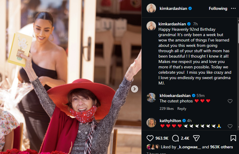 A post shared by Kim Kardashian on her Instagram. PHOTO/Screengrab by K24 Digital