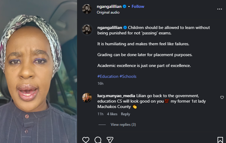 A post shared by Lilian Ng'ang'a. PHOTO/Screengrab by K24 Digital