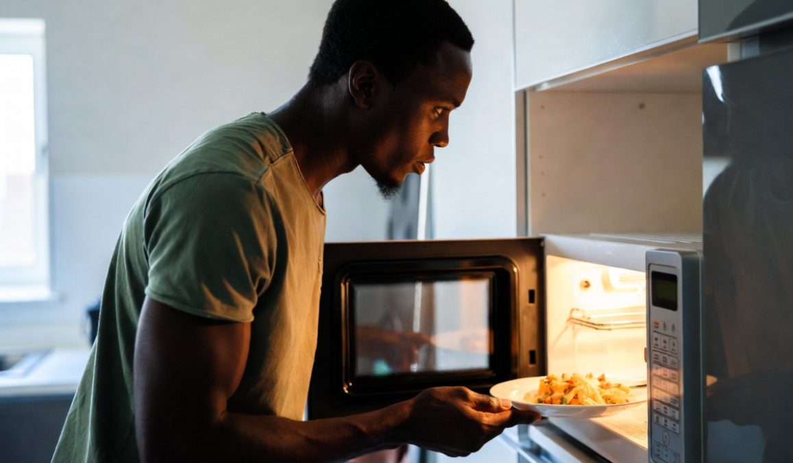 A man heating food.